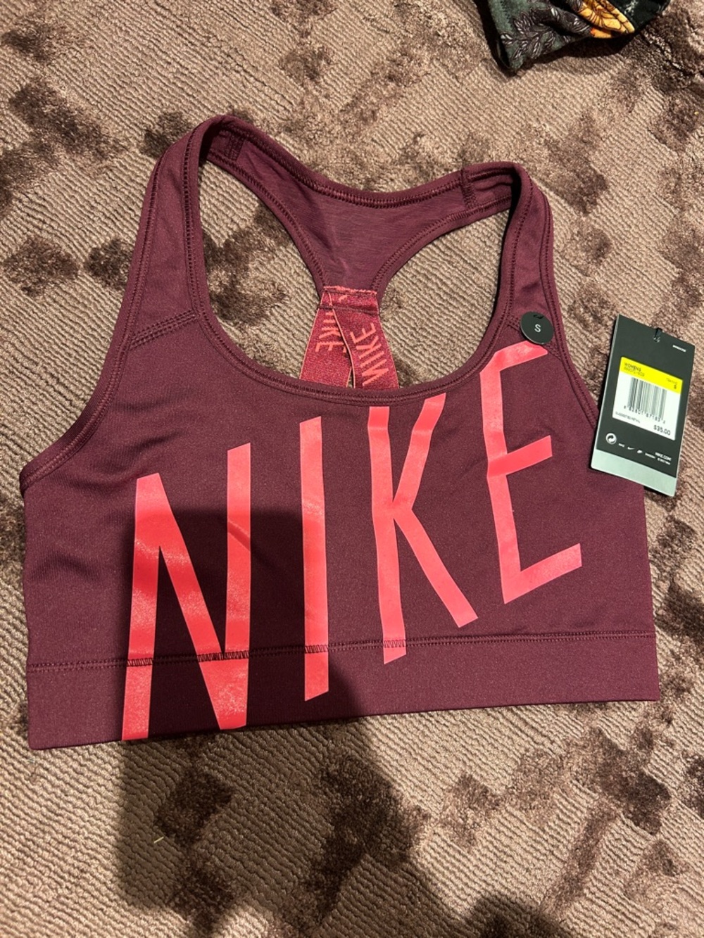 Nike Maroon Sports Bra with Pink Logo